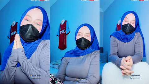 türbanlı boncuk tangoda maskesini ayarlayıp poz veriyor